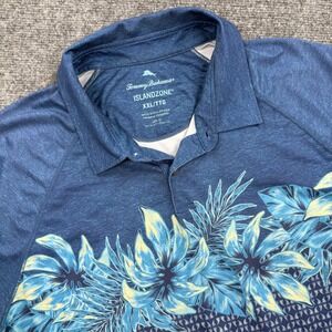 Tommy Bahama Island zone XXL Blue Floral Print Polo Shirt UPF 30 S/S Men's